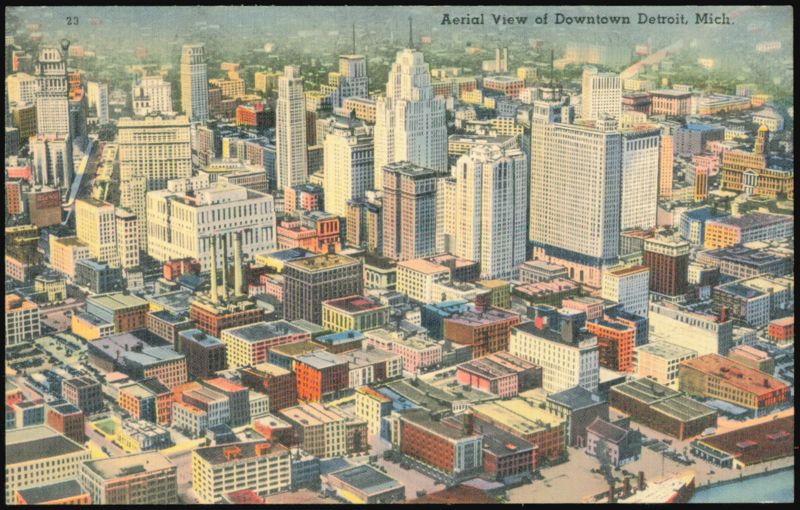 Aerial View of Downtown Detroit Michigan