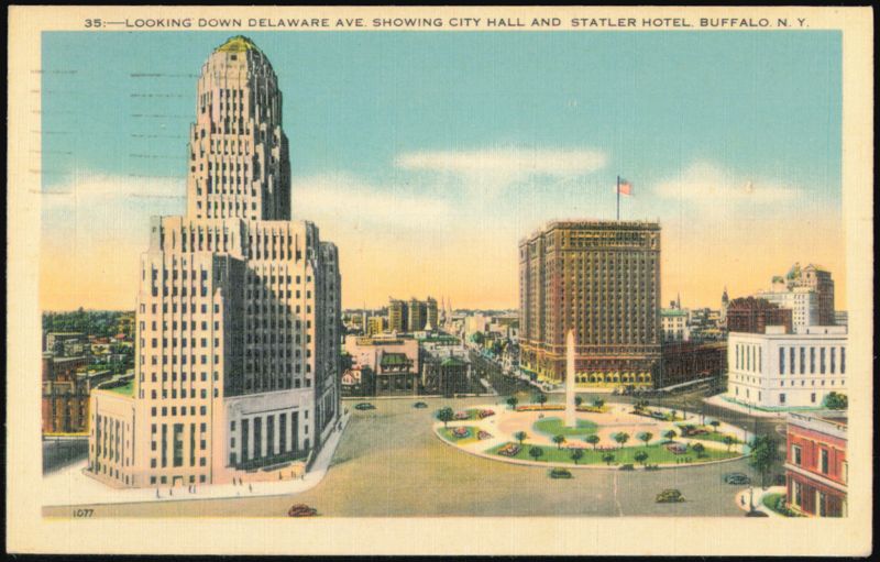 Looking Down Delaware Avenue, City Hall and Statler Hotel Buffalo New York