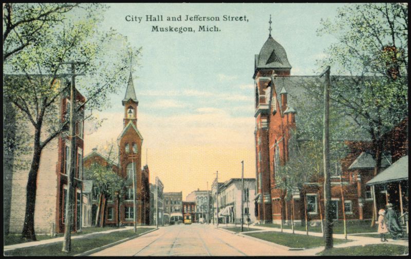 City Hall and Jefferson Street, Muskegon, Michigan