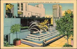 Prometheus Fountain in Rockefeller Center Postcard
