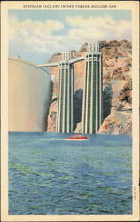 Upstream Face and Intake Towers, Boulder Dam Postcard