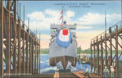 Launching of U.S.S. Symbol Minesweeper Postcard