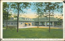 Pavilion and Lake at Nelson Park, Decatur, Illinois Postcard