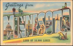 Greetings from Minnesota Land of 10,000 Lakes Postcard