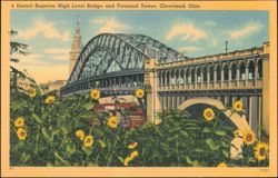 Detroit Superior High Level Bridge and Terminal Tower Postcard