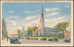 Main Street, Unitarian Church and Wesley Church Postcard