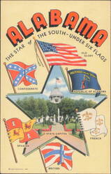 Alabama The Star of the South Under Six Flags Postcard