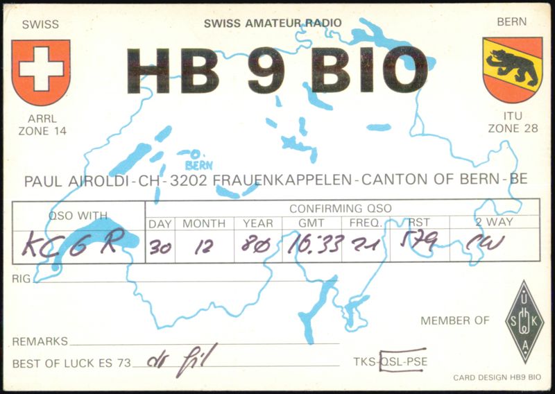 Swiss Amateur Radio HB9BIO QSL Card Frauenkappelen Switzerland