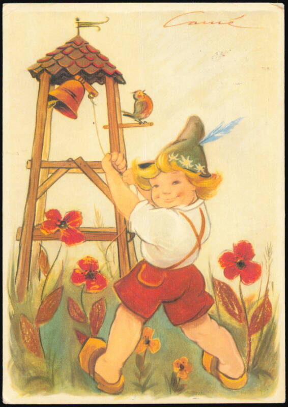 Child Ringing Bell in Poppy Field Illustration Karlskrona Sweden