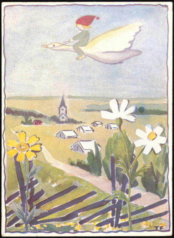 Nils Holgersson Flying on a Goose Illustration Göteborg Sweden