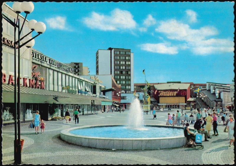 Vällingby Center Fountain and Shopping Plaza, Stockholm Sweden