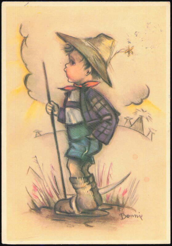 Illustration of a Young Boy with a Walking Stick Bonnie