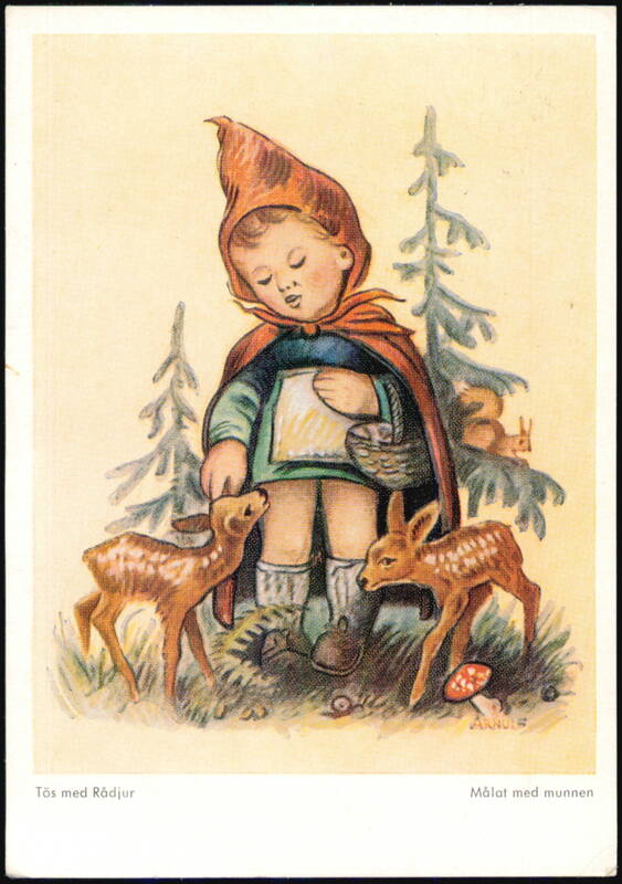Tös med Rådjur Girl with Deer Art by Arnulf Halmstad Sweden