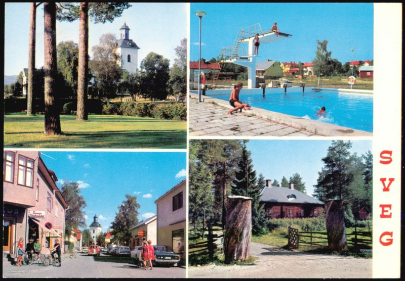 Sveg, Sweden - Church, Swimming Pool, and Street Scene