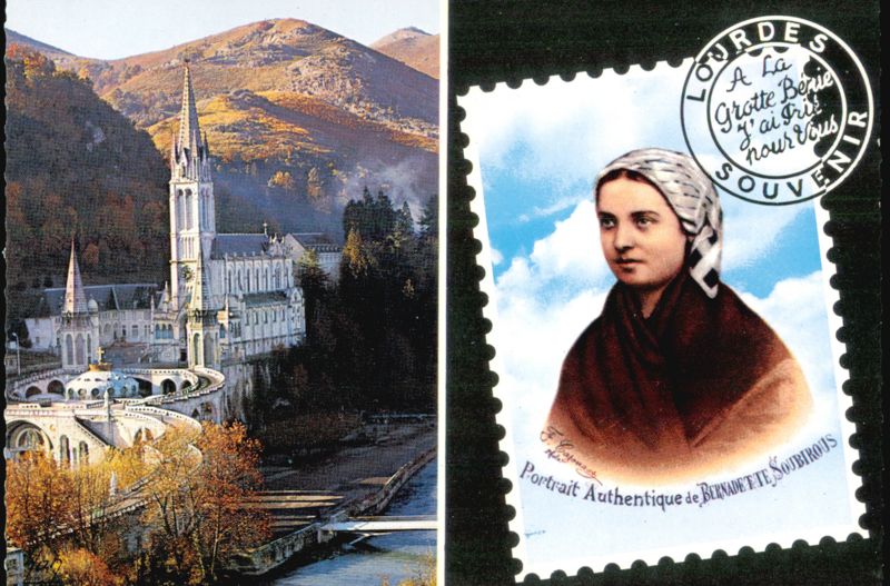 Basilica of Lourdes and Portrait of Bernadette Soubirous France