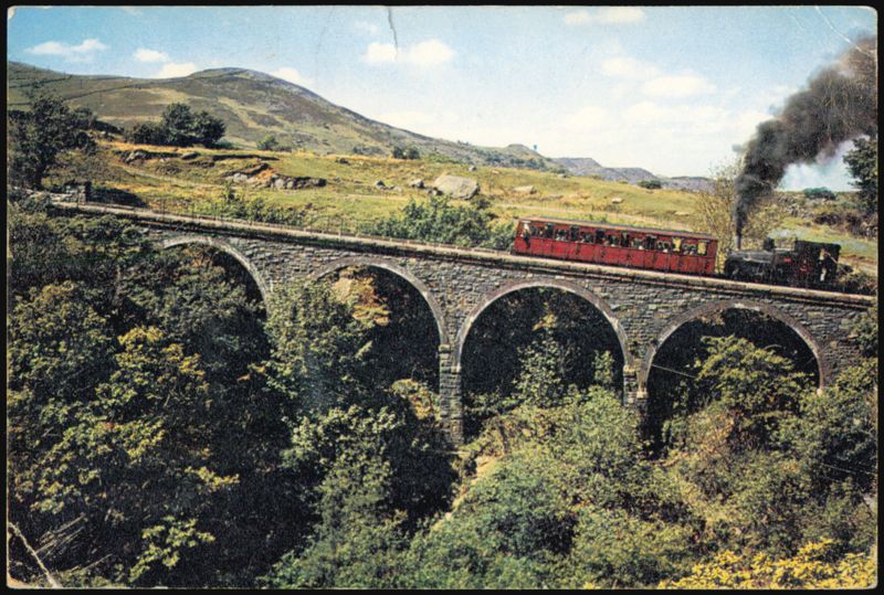 Snowdon Mountain Railway Train on Viaduct, Llanberis United Kingdom