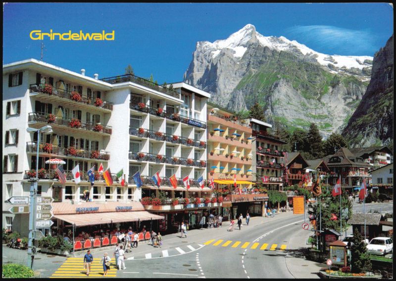 Street Scene with Hotel Garni and Wetterhorn, Grindelwald Switzerland