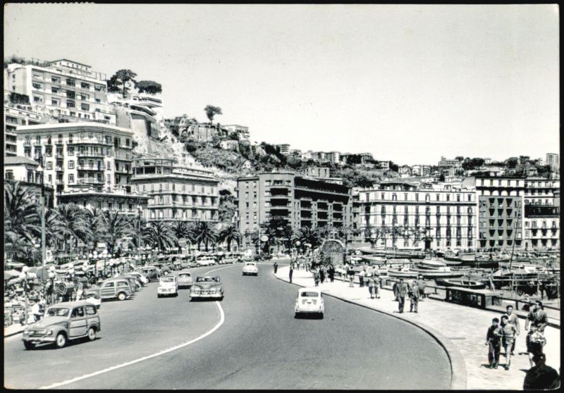Mergellina Waterfront Street Scene with Classic Cars Naples Italy