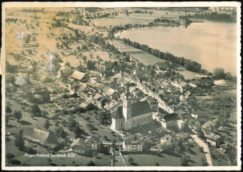 Aerial View of Sempach, Switzerland and Lake Sempach