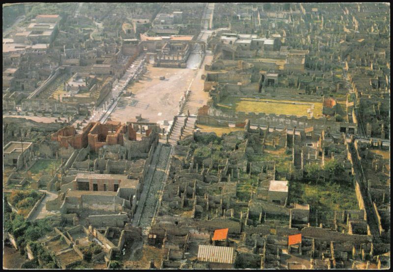 Aerial View of the Excavations at Pompeii Italy