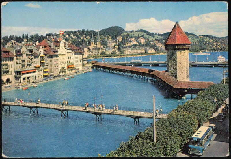 River Reuss and Chapel Bridge in Lucerne, Switzerland