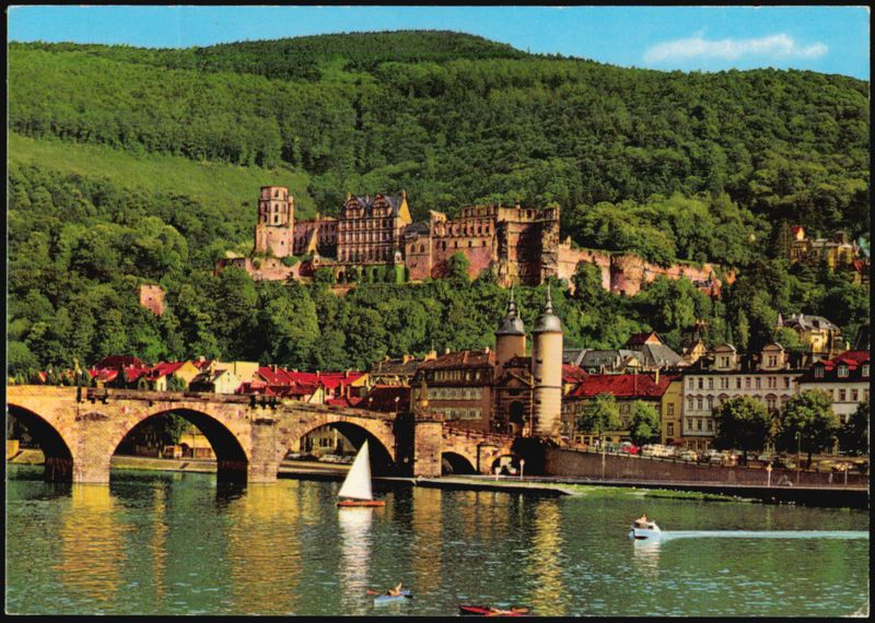 Heidelberg Castle and Old Bridge over Neckar River Germany