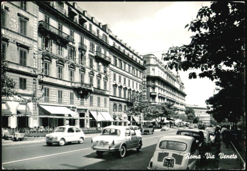 Via Veneto Street Scene with Classic Cars in Rome Italy