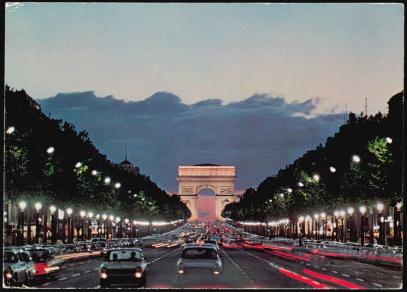 Champs-Elysees and Arc de Triomphe at Night Paris France
