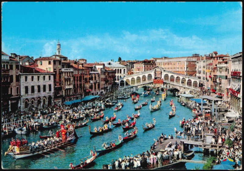 Rialto Bridge and Historical Regatta on Grand Canal Venice Italy