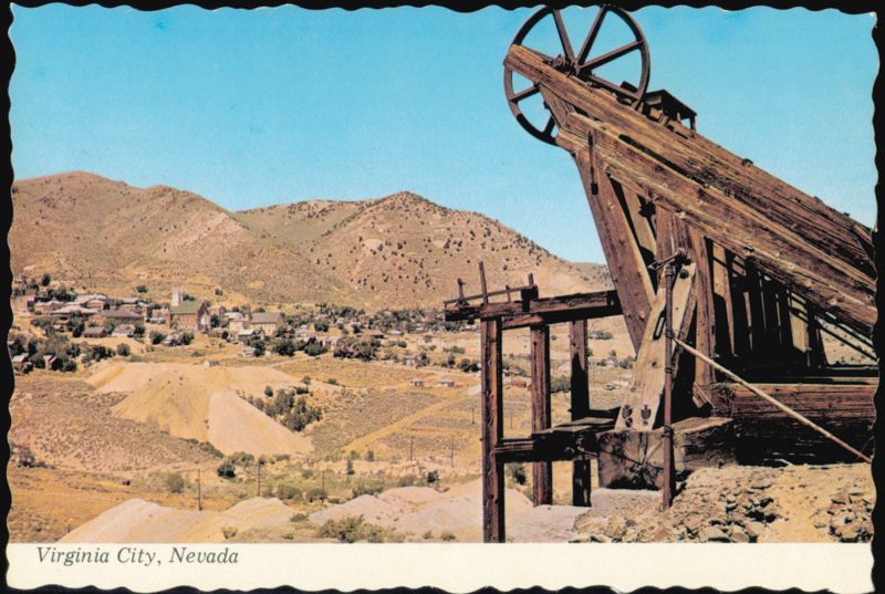 Mining Equipment and Historic Town View Virginia City Nevada