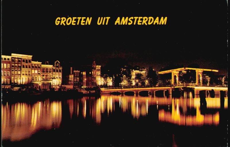 Magere Brug Night View, Amstel River, Amsterdam Netherlands