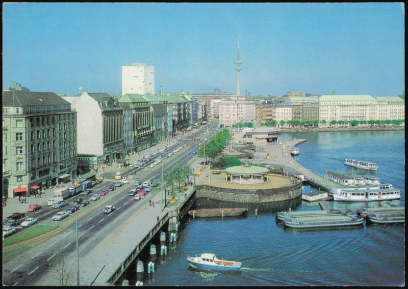 Jungfernstieg Waterfront and Street Scene, Hamburg Germany