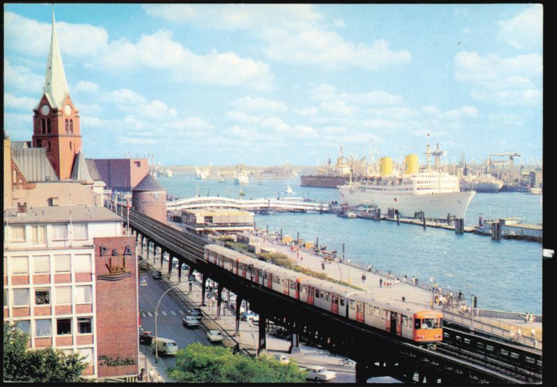 Hamburg Harbor View with Train and Cruise Ship Germany