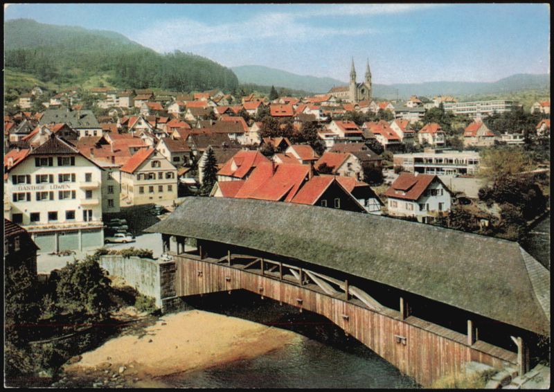 Covered Bridge and Gasthof Lowen in Forbach, Black Forest Germany
