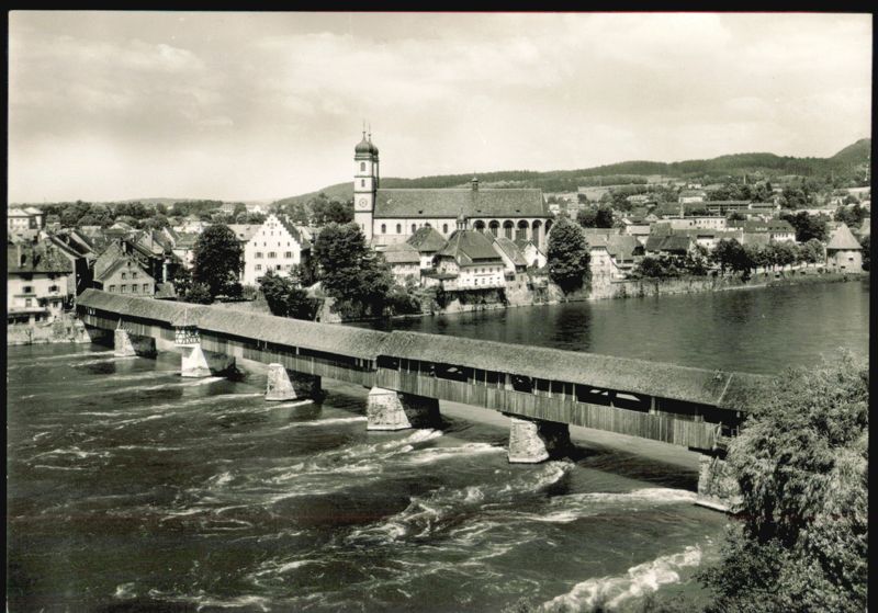 Wooden Covered Bridge and Church in Säckingen am Rhein Germany
