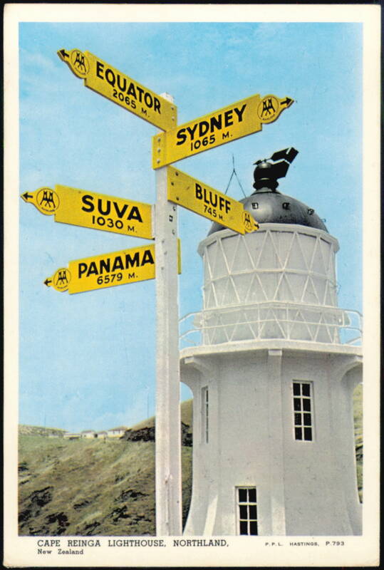 Cape Reinga Lighthouse and Directional Sign New Zealand