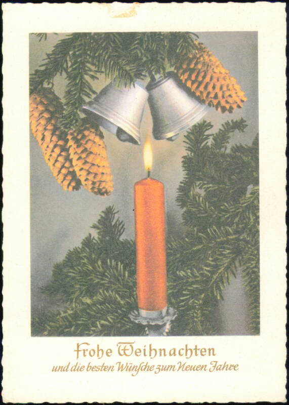 Frohe Weihnachten Christmas Candle and Bells Greeting Germany