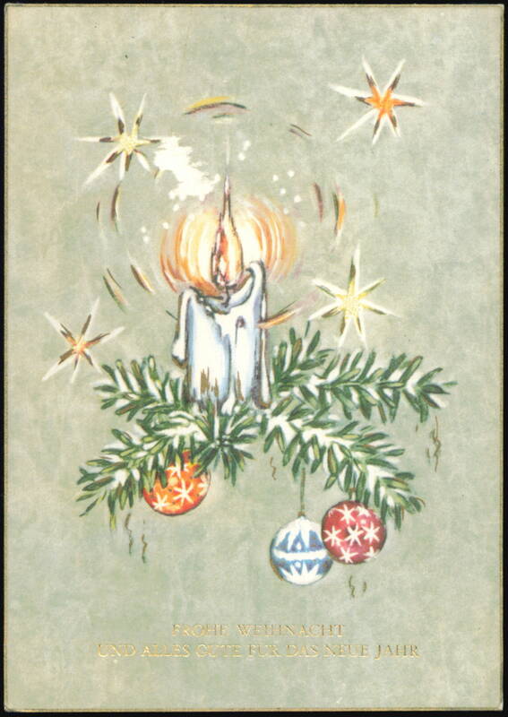 Christmas Candle with Ornaments and Stars Holiday Greeting Germany