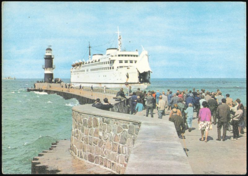 Warnemünde Ferry Passing the Mole, Rostock Germany