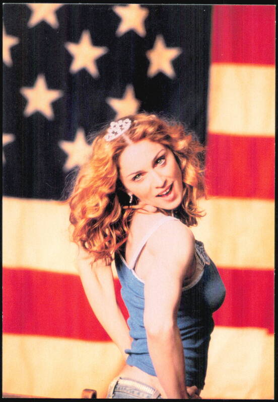 Madonna Wearing Tiara in Front of American Flag Celebrities