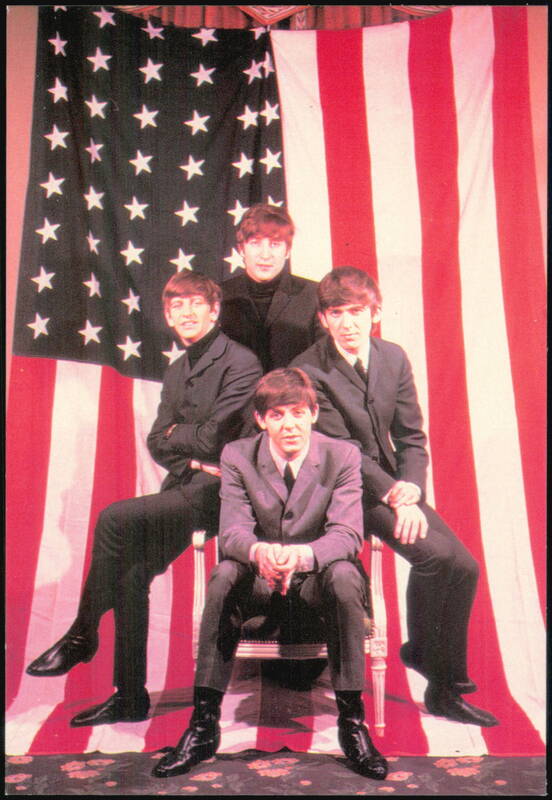 The Beatles Band Portrait with American Flag Background