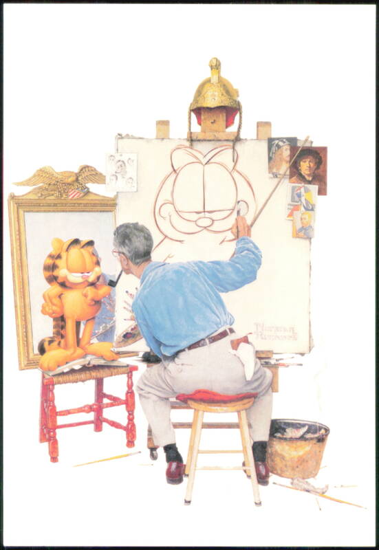 Garfield Visits Norman Rockwell Triple Self Portrait