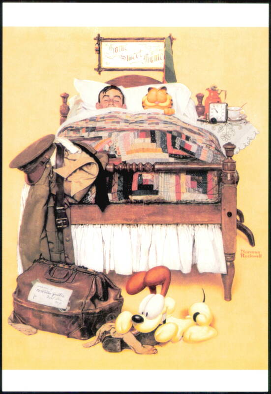 Garfield Visits Norman Rockwell Furlough Illustration