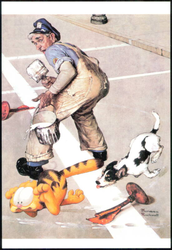 Garfield Visits Norman Rockwell The Chase Artwork Cartoons