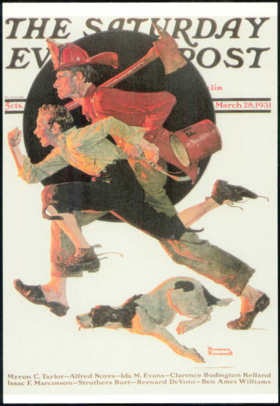Men Racing to Fire by Norman Rockwell Saturday Evening Post