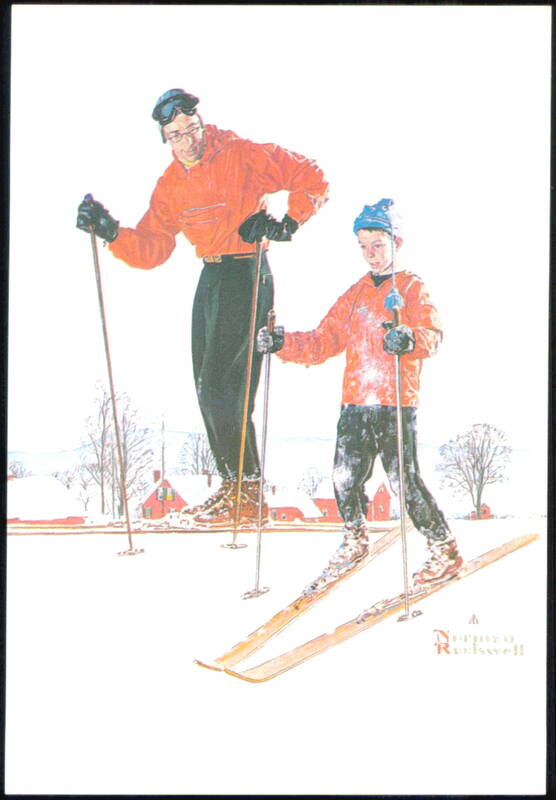 Dad's Boy Ski Skills by Norman Rockwell Skiing