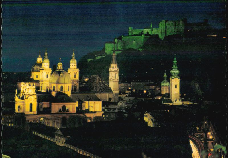 Salzburg by Night, Austria, Cathedral and Hohensalzburg