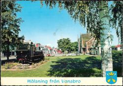 Steam Locomotive Display in Vansbro Town Center Postcard