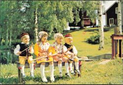 Children in Traditional Swedish Folk Costumes, Dalarna Postcard