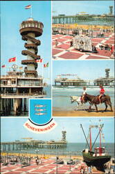 Scheveningen Pier and Beach Scenes, Netherlands Postcard